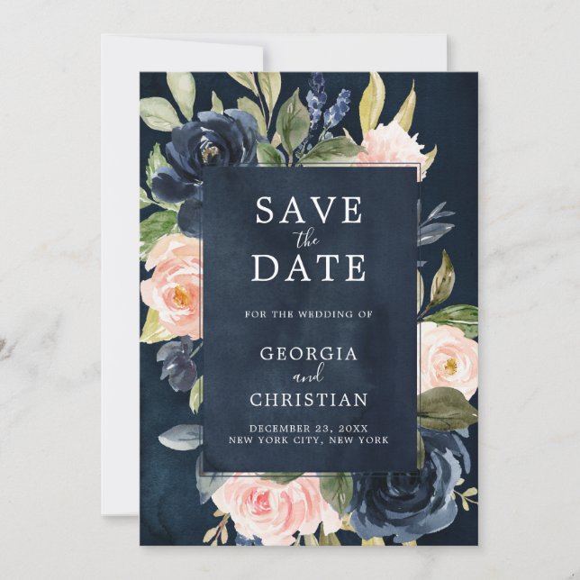 Save The Date Mariage Boho bleu bleu bleu rose bleu marine (Devant)