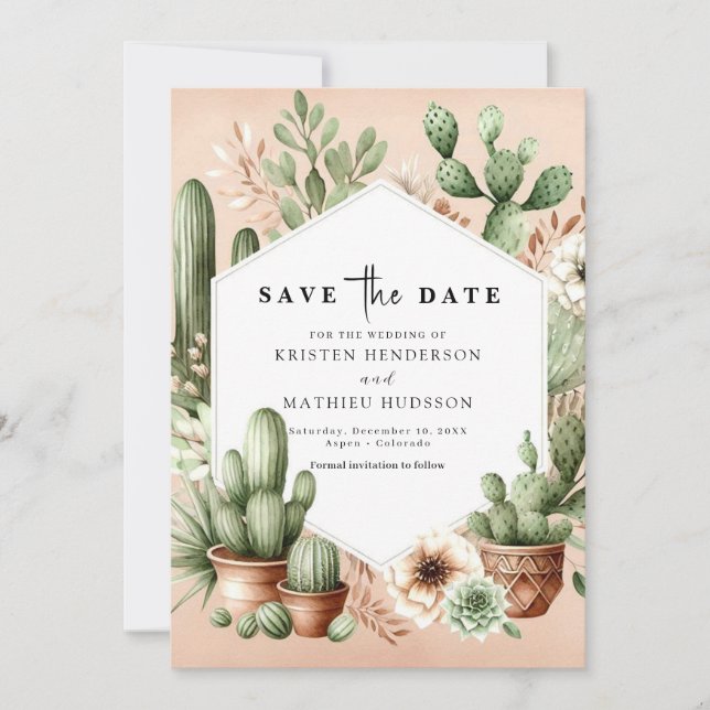 Save The Date Mariage Boho Cactus modifiable (Devant)