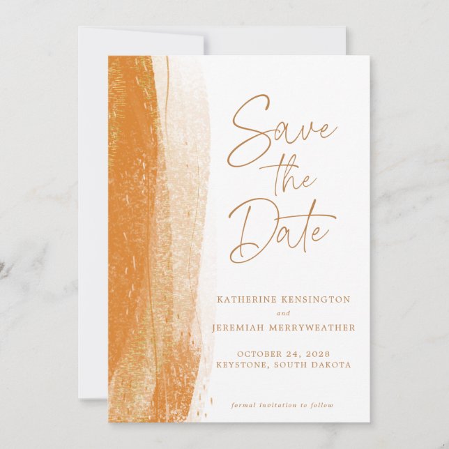 Save The Date Mariage Boho en or en terre cuite moderne (Devant)