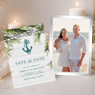 Save The Date Mariage Bois Blanchi à la Chaux Feuilles de Palmie