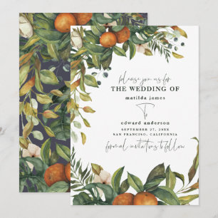 Save The Date Mariage botanique à l'aquarelle orange citrus