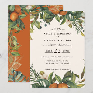Save The Date Mariage botanique à l'aquarelle orange citrus