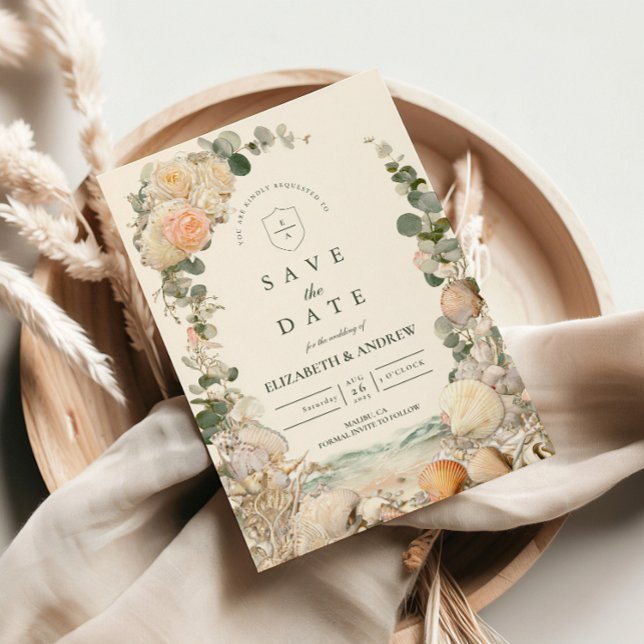 Save The Date Mariage Botanique Coquillage Méditerranéen (Créateur téléchargé)