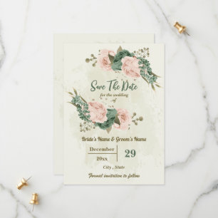 Save The Date Mariage botanique de fleurs vertes de blanc et de 