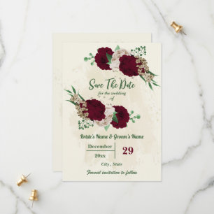 Save The Date Mariage botanique des fleurs de champagne de Bourg