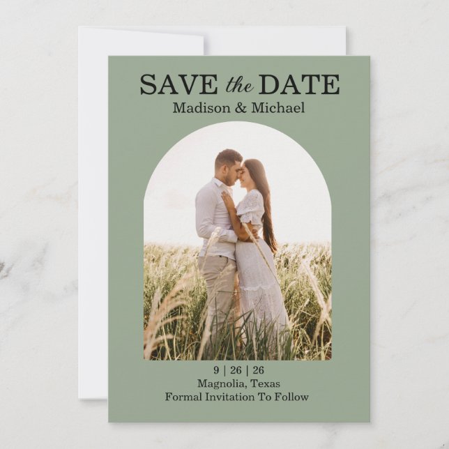 Save The Date Mariage Botanique Élégant et Vert (Devant)