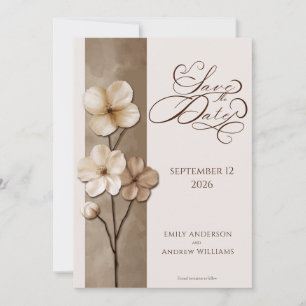 Save The Date Mariage botanique floral beige sable dessiné à la