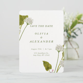 Save The Date Mariage Botanique Floral Blanc Élégant
