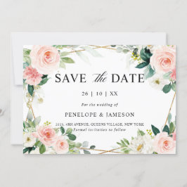 Save The Date Mariage botanique géométrique rose pâle