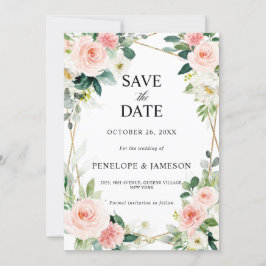 Save The Date Mariage botanique géométrique rose pâle