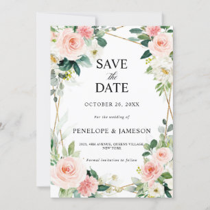 Save The Date Mariage botanique géométrique rose pâle