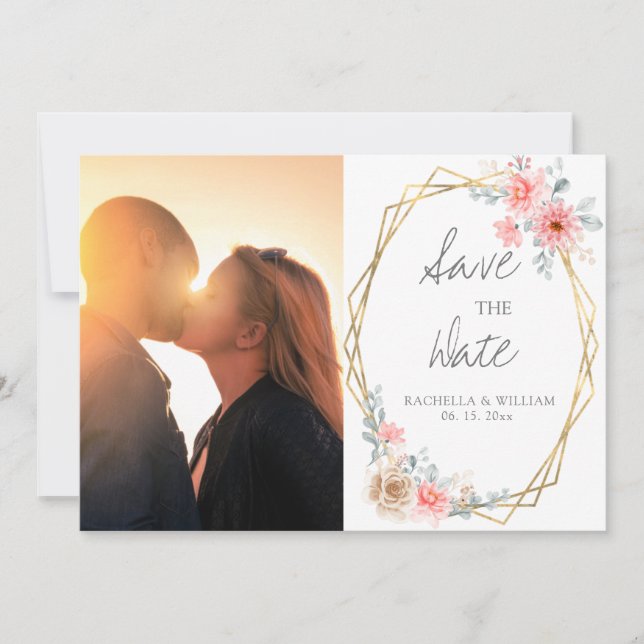 Save The Date Mariage botanique géométrique rose pâle (Devant)