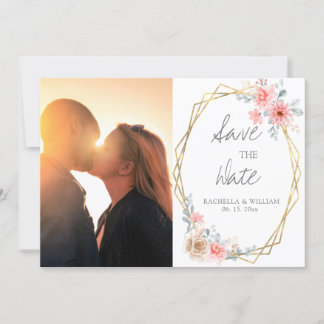 Save The Date Mariage botanique géométrique rose pâle