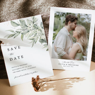 Save The Date Mariage Botanique Photo en Vert Sauge