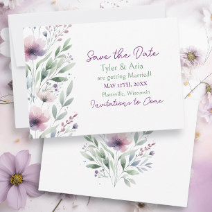 Save The Date Mariage botanique Sage Green et Plum Purple
