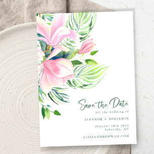 Save The Date Mariage Botanique Tropical Magnolia Rose Vert