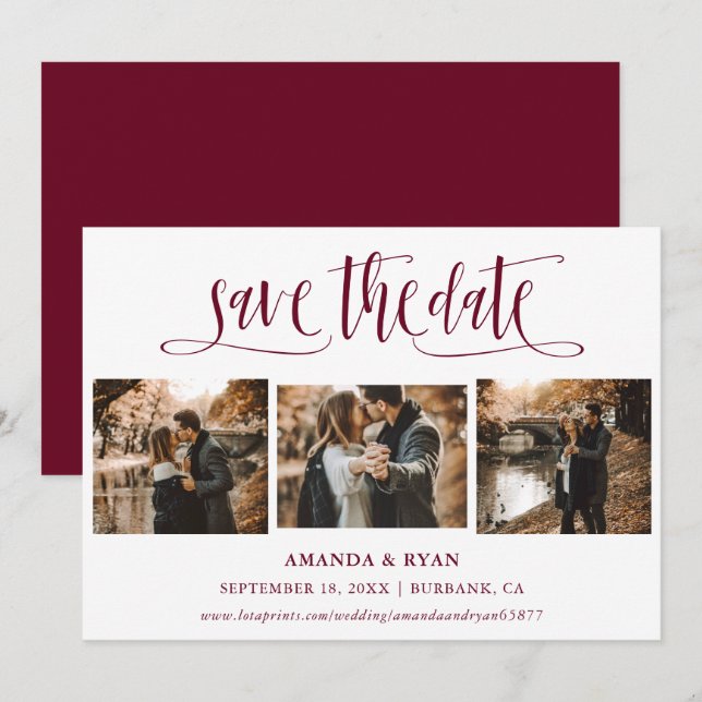 Save The Date Mariage Bourgogne Moderne Photo Enregistrer La Dat (Devant / Derrière)