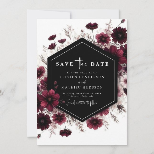 Save The Date Mariage Bourgogne personnalisé minimal (Devant)