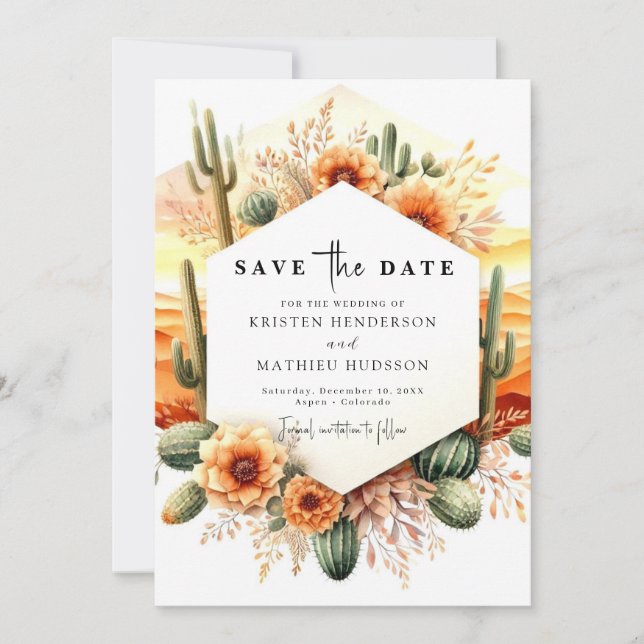 Save The Date Mariage Cactus élégant personnalisé (Devant)