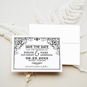 Save The Date Mariage cadre Art Déco noir et blanc