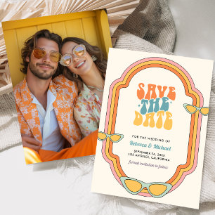 Save The Date Mariage Cadre Rétro Coloré Groovy Bohème des Année