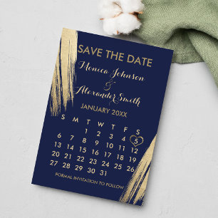 Save The Date Mariage Calendrier des coups de pinceau bleu marin