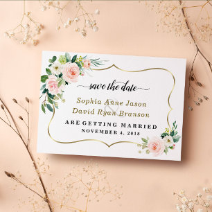 Save The Date Mariage calligraphié fleurs ivoire blush charmant