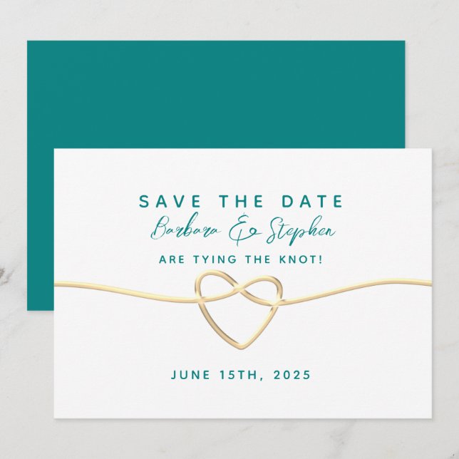 Save The Date Mariage Calligraphié Sarcelle (Devant / Derrière)