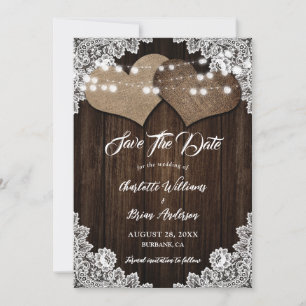 Save The Date Mariage campagnard de dentelle fleurie de coeur de