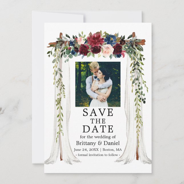 Save The Date Mariage Canopy Aquarelle Florale Photo (Devant)
