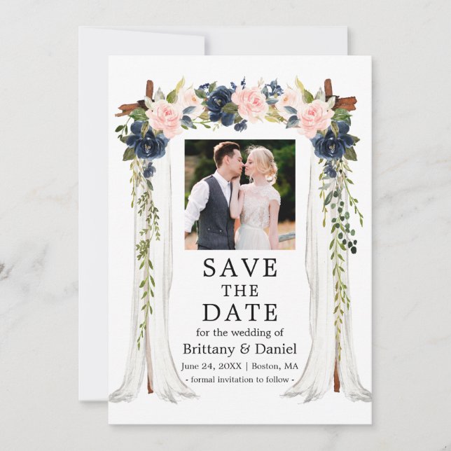 Save The Date Mariage Canopy rose Dusty bleu floral photo (Devant)