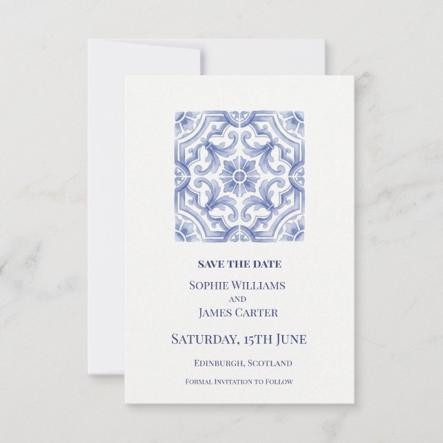 Save The Date Mariage Carreau Bleu (Devant)