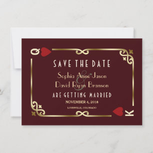 Save The Date Mariage Casino Vegas Poker Burgundy Profond Or