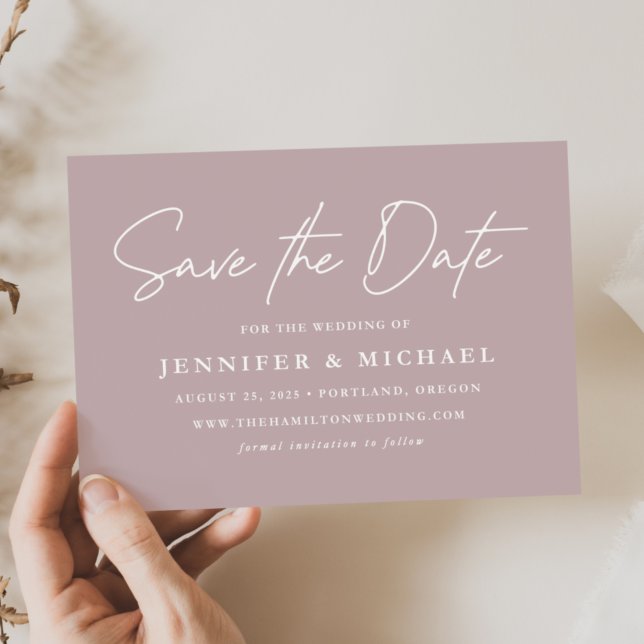 Save The Date Mariage Casual Script Dusty Purple (Créateur téléchargé)