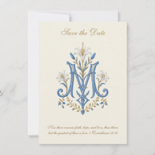 Save The Date Mariage Catholique Monogramme de Marie