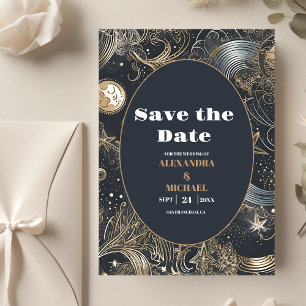 Save The Date Mariage céleste argent or élégant