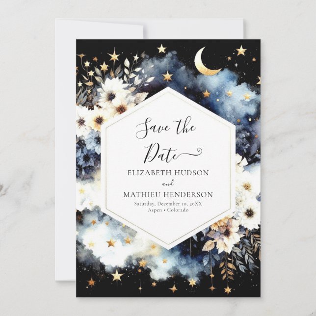 Save The Date Mariage céleste des Étoiles Élégantes (Devant)