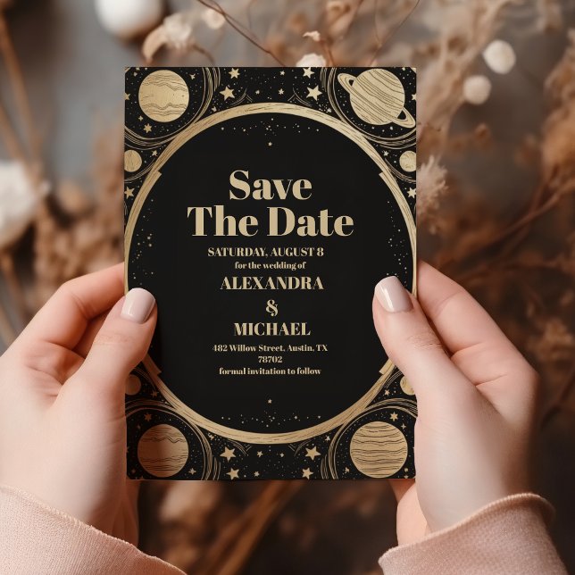Save The Date Mariage céleste du croissant d'or noir (Créateur téléchargé)