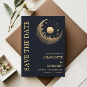 Save The Date Mariage Céleste Galaxie Lune Étoiles