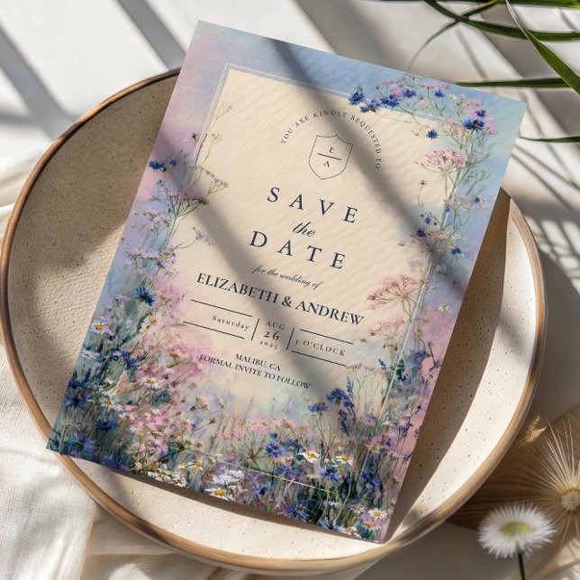 Save The Date Mariage Champêtre aux Fleurs Sauvages Pastel (Créateur téléchargé)