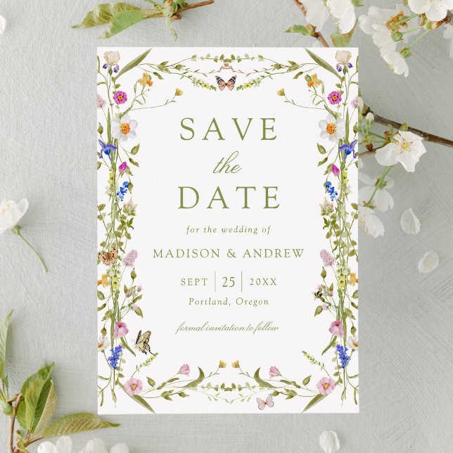 Save The Date Mariage Champêtre de Fleurs Sauvages Colorées (Créateur téléchargé)