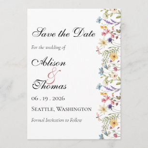 Save The Date Mariage Champêtre Fantaisiste de Fleurs Sauvages E