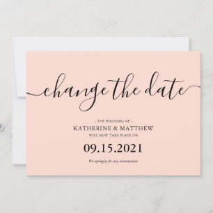 Save The Date Mariage Changement de Date Typographie Rose Blush