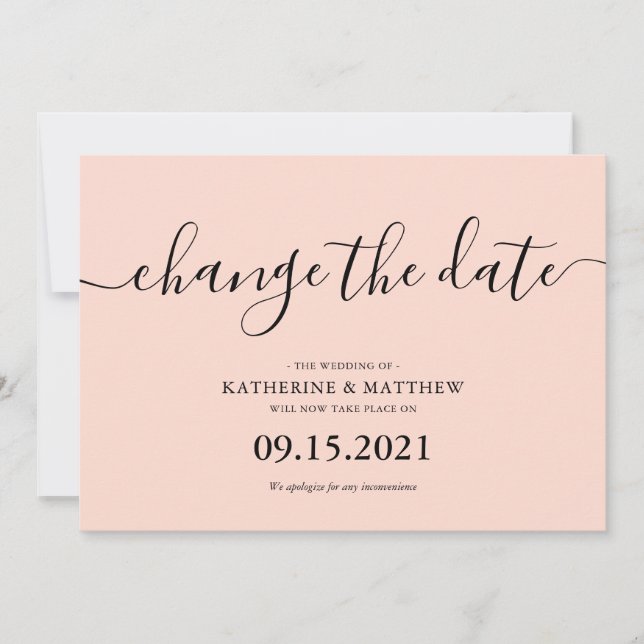 Save The Date Mariage Changement de Date Typographie Rose Fardé (Devant)