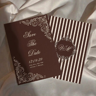 Save The Date Mariage Chic Ancien Argent Brun Foncé