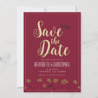 Save The Date Mariage Chic Moderne Élégant Simple Vin Rouge