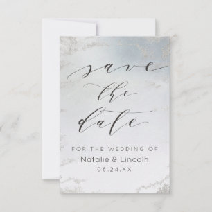 Save The Date Mariage chic Ombre Dusty Blue Frosted Silver Foil