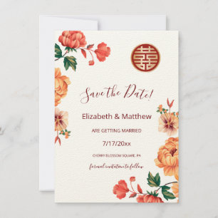 Save The Date Mariage chinois Peony Double Bonheur