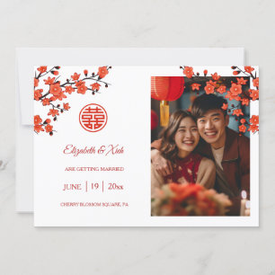 Save The Date Mariage chinois Rouge cerisier blanc