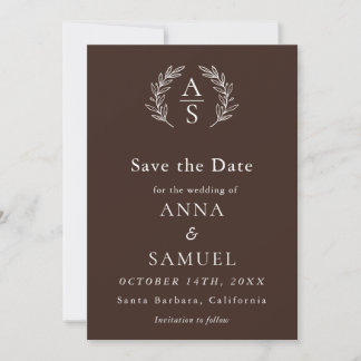 Save The Date Mariage Chocolat Brun et Blanc Monogramme de Crête